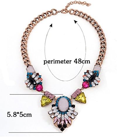 Yamimi Fashion Golden Chain Colorized Resin Crystal Pendant Statement Necklace