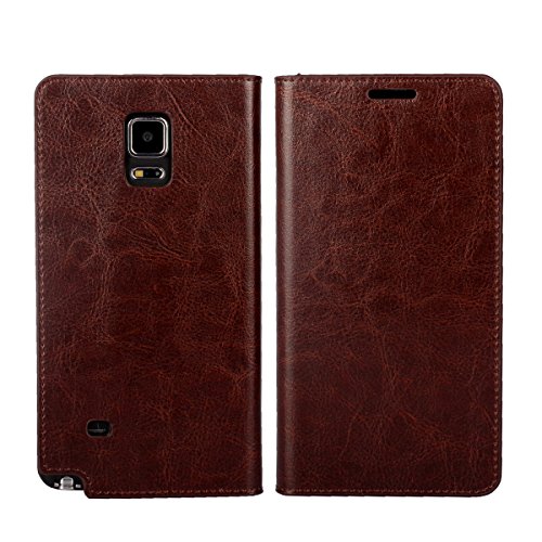 Galaxy Note 4 Case, Jaorty Galaxy Note 4 Cover Genuine Leather Premium Leather Protection Case Folio Flip Wallet Case Book Design with Kickstand Feature /Three Card Holder/Card Slots/Hidden Money Pouch for Samsung Galaxy Note 4 Case Cover, Dark Brown