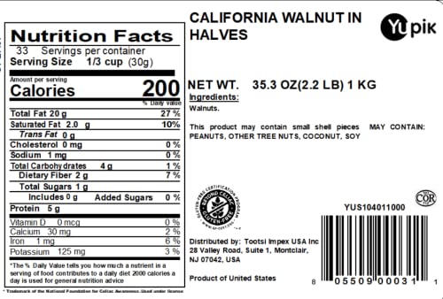 YUPIK RAW CALIFORNIA WALNUTS, HALVES & PIECES, 2.2 LB (35.2 OZ), KOSHER, GLUTEN-FREE, VEGAN, UNSALTED, UNROASTED, SOURCE OF OMEGAS, HEALTHY SNACKS, NUT TOPPING, IDEAL FOR BAKING & COOKING