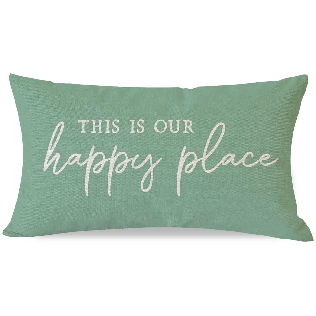 Photo 1 of PANDICORN This is Our Happy Place Pillow Covers 12x20 Inch Eucalyptus Green Modern Farmhouse Outdoor Spring Summer Decorations Lumbar Decorative Throw Pillows Cases for Home Living Room Couch Decor
