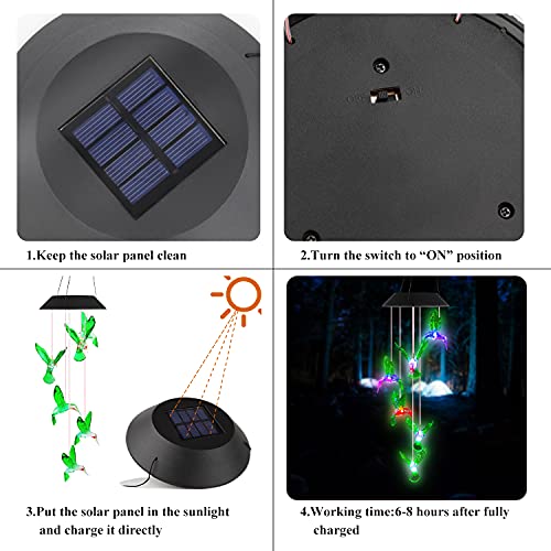 Solar Hummingbird Wind Chimes, Mobile Hanging Wind Chime for Outside, Color Changing Windchimes for Garden/Patio, Decor Gifts for Mom, Wife, Grandma