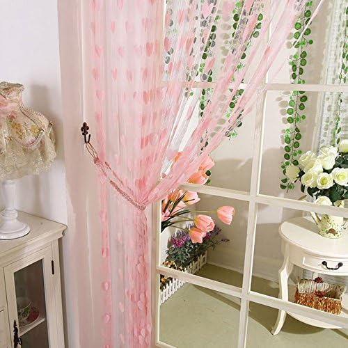 Chiefmax Heart Pattern Tassel Curtain / Room Divider - Great for Kids Bedroom or Romantic Evening (Pink)