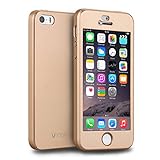 iPhone 5S Case, iPhone 5 Case, iPhone SE Case, VANSIN 360 Full Body Protection Hard Slim Case with Tempered Glass Screen Protector for Apple iPhone 5 5S SE (4.0-inch) - Gold