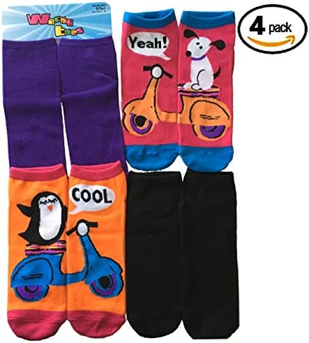 Wacky Toes Pink Scooter Low Cut Socks 4 Pack Purple Black