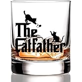 RZHV The Catfather Black Cat Old Fashioned Whiskey Glass, Funny Anniversary Birthday Gifts for Men Husband Dad Uncle Grandpa Friends Coworkers Cat Lover, Father's Day Gifts