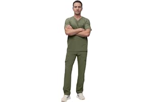 Monarch Uniforms Men's Scrub Set V-Neck Scrub Sets with Nine Large Pockets