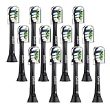 Replacement Toothbrush Heads,Compatible with Sonicare ProtectiveClean 4100 5100 6100-DiamondClean,Plaque Control,Gum Health,HealthyWhite, FlexCare, Essence+ and EasyClean,12 Pcs(Black)