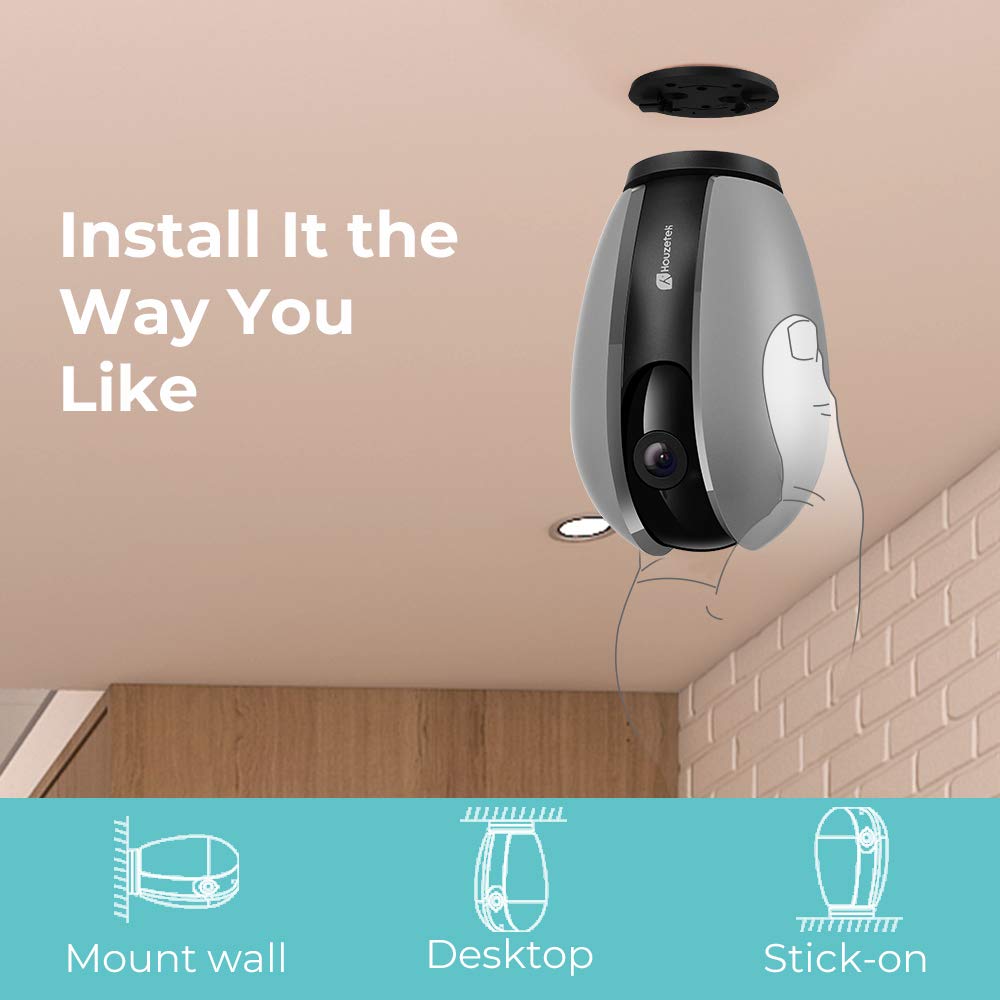 Indoor Surveillance Camera, Houzetek 1080P WiFi Wireless IP Camera with Two-Way Audio Motion Detection Night Vision for Baby/Elder/Pet Monitor, Work with Alexa Support 128GB TF Card & Cloud Storage