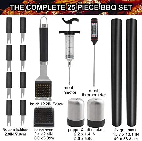 grilljoy Ensemble Barbecue, 25pcs Barbecue Accessoire avec résistant à la Chaleur dans Le Cas, Premium complète kit Barbecue en Plein air ustensiles pour Barbecue Ensemble pour Homme - Mes Grillades grilljoy Ensemble Barbecue, 25pcs Barbecue Accessoire avec résistant à la Chaleur dans Le Cas, Premium complète kit Barbecue en Plein air ustensiles pour Barbecue Ensemble pour Homme