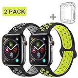 R-fun for Apple Watch Band 42mm, Direct Soft Silicone Replacement Wristband for Apple Watch iwatch Series 3, Series 2, Series 1, Sport, Edition (42MM-Black/Gray+Black/Yellow)