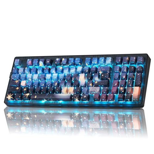 ZORNHER ZH980 Mechanische Tastatur, 95 % blaue, cremige Tastatur mit Nummernblock, Van Gogh's Starry Night Dye Sublimation PBT-Tastenkappen, vorgeschm