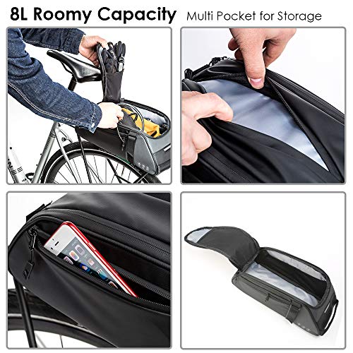 WOTOW-Bike-Reflective-Rack-Bag-Water-Resistant-Bicycle-Rear-Seat-Pannier-Cargo-Trunk-Storage-Cycling-Carrier-Chest-Bag-with-8L-Capacity-Multi-Pocket-Taillight-Loop-for-Commuter-Outdoor-Traveling