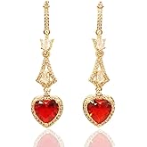 ROSYCOZY Red Heart Cubic Zirconia Dangle Earrings 18K Gold Plated with Sterling Silver Post