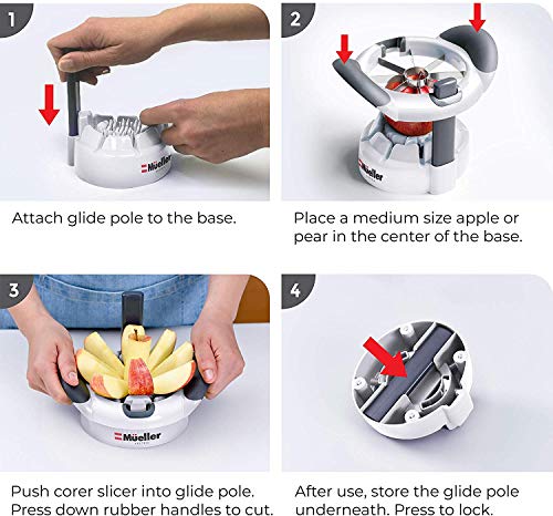 Mueller SpeedSlice Apple and Pear Slicer, 8 Slices, Attached Safety Cover Protect Fingers while In-Use and Blades while in Storage - Thumbnail 3
