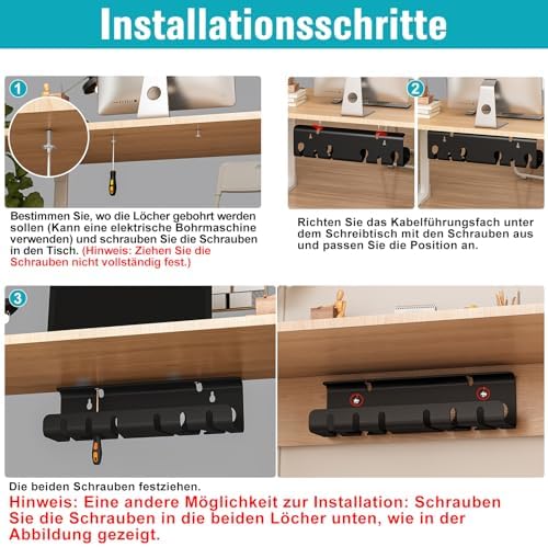 Canalina Passacavi Scrivania 2 Pezzi Metallo Nero con Accessori