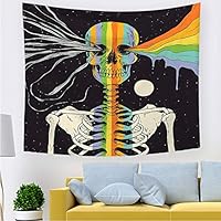 ZGIBD Cool Skull Tapestry Rainbow Blood Funny Space Skull Horrible Human Skeleton Moon Star Home Decor Tapestry for Bedroom Living Room Picnic Mat.