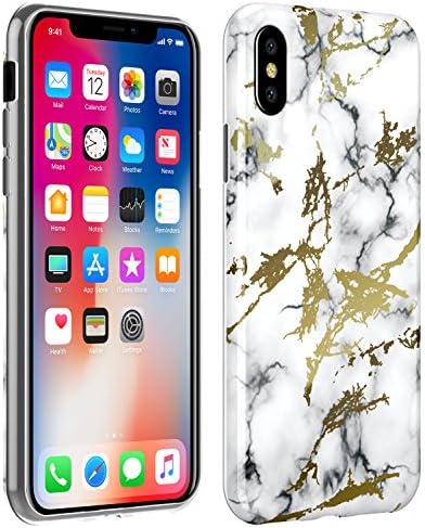 iPhone X Case, VAKO luxury Shiny White Gold Marble Design, [Support Wireless Charging] Clear Bumper TPU Soft Cover Case for Apple iPhone X (White Gold)