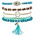 LUX ACCESSORIES Turquoise Pave Hamsa Evil Eye Peace Sign Love Tassel Arm Candy Bracelet Set