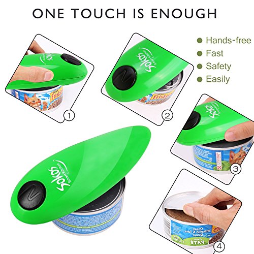 Electric Can Opener, 2AA Batteries Operated(Not Included) Smooth Soft Edge with One-Touch Start Automatic Can Opener for Seniors with Arthritis (Green)