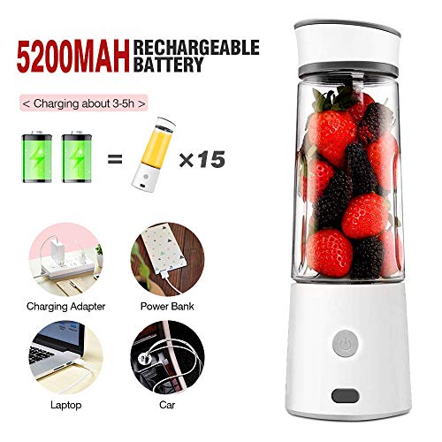 Portable Blender USB Rechargeable -TTLIFE MACARON Personal Blender for Shakes and Smoothies, Mixer Juice Cup Single Serve, Smalle Travel Blender Multifunctional with 5200mAh Battery for Travel Personal,Juice,Baby Food-White