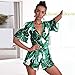 ASSKDAN Women's Fashion V Neck Leaves Print Short Sleeve Jumpsuit Rompers (Green, S)