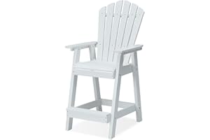 Psilvam Tall Adirondack Chair, Poly Lumber Outdoor Bar Stools with Wide Armrest, 350Lbs Support Patio Chair for Balcony, Deck, Garden, Weather Resistant Outdoor Patio Furniture That Never Rust (White)
