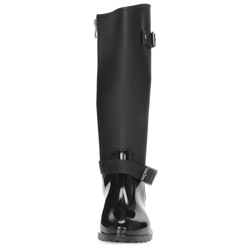 hannea round toe chunky heel zipper waterproof women rain boots