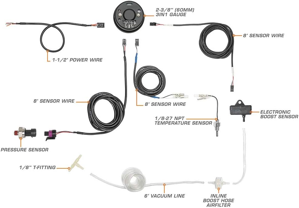 Glowshift 3in1 Analog 30 Psi Boost Vacuum Gauge Kit With Digital 150 Psi Pressure Amp 300 F Temperature Readings 10 Selectable Led Colors White Dial