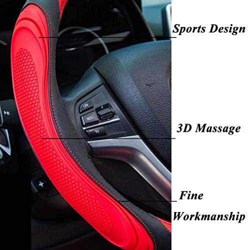 image for ZATOOTO Flat Bottom Steering Wheel Cover - Black Red Leather D Shaped 