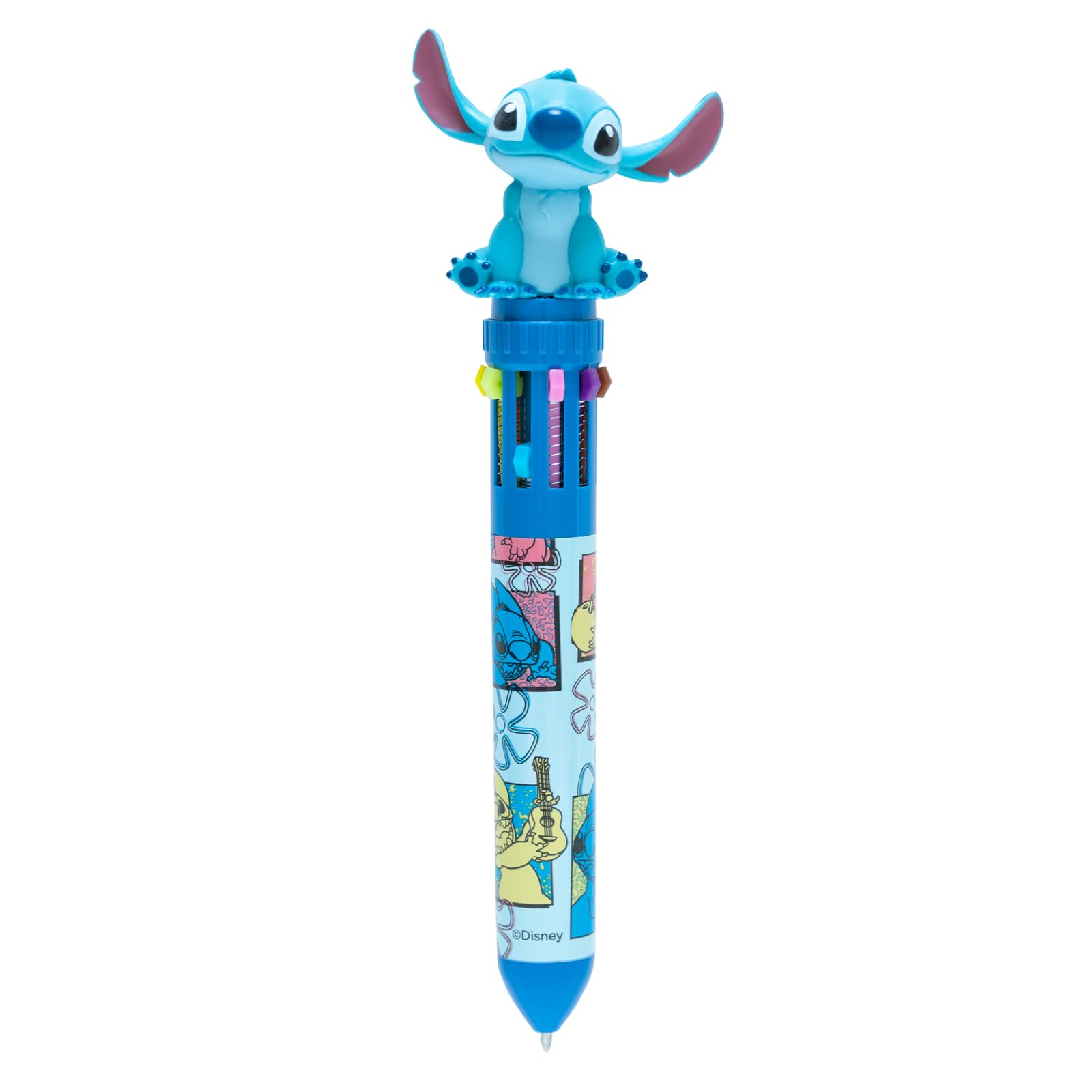 Grupo Erik Multicoloured Pen - Disney Stitch Gifts | 10 In 1 Ballpoint Pen With 3D Topper - 10 Colours Pens, Back To School Stationery Supplies | Disney Gifts Under 10 Pounds, Stitch Stationery