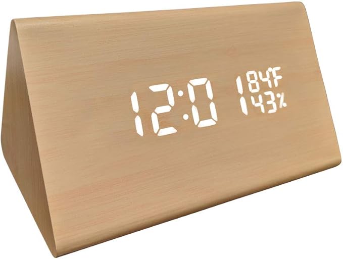 GB HOME COLLECTION LED Faux Wood Digital Alarm Clock, Portable LED Desk Clock with
