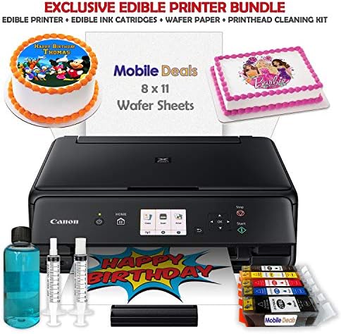 Mobile Deals Edible Birthday Cake Topper and Tasty Treats Image Printer Bundle - Includes Canon Wireless Printer, Edible Ink Cartridges and 50 Sheets of Wafer Paper