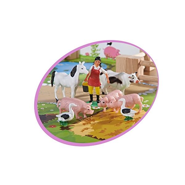 Eichhorn 100004308 - Bauernhof mit 2 Gebäuden, Spielplatte, Figuren, Tieren, Zäunen; 25-tlg, 36x51cm, Buchenholz – Bild 6