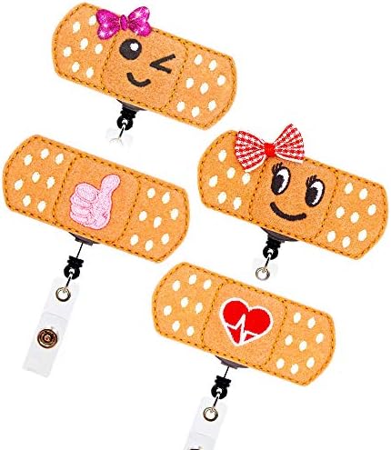 Heyah 4 Pack Retractable Nurse Badge Reel with Cute Bandage, RN Badge Holder, 24in Easy Retracting Cord