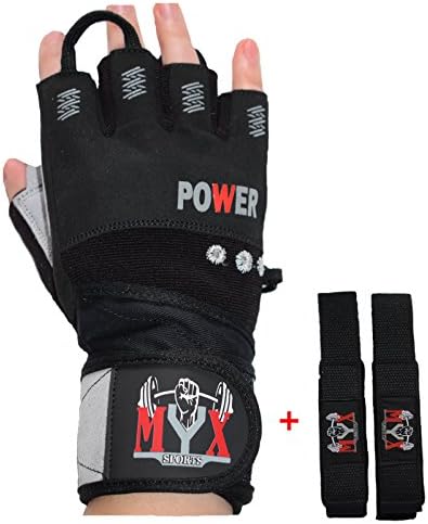 2018 MYX WeightLifting Gloves With Wrist Wrap Support For Fitness, WOD, Gym Workout &amp; Powerlifting - Extra Padding To Avoid Calluses - For Men &amp; Women + Lifting Wrist Straps as GIFT (Large)