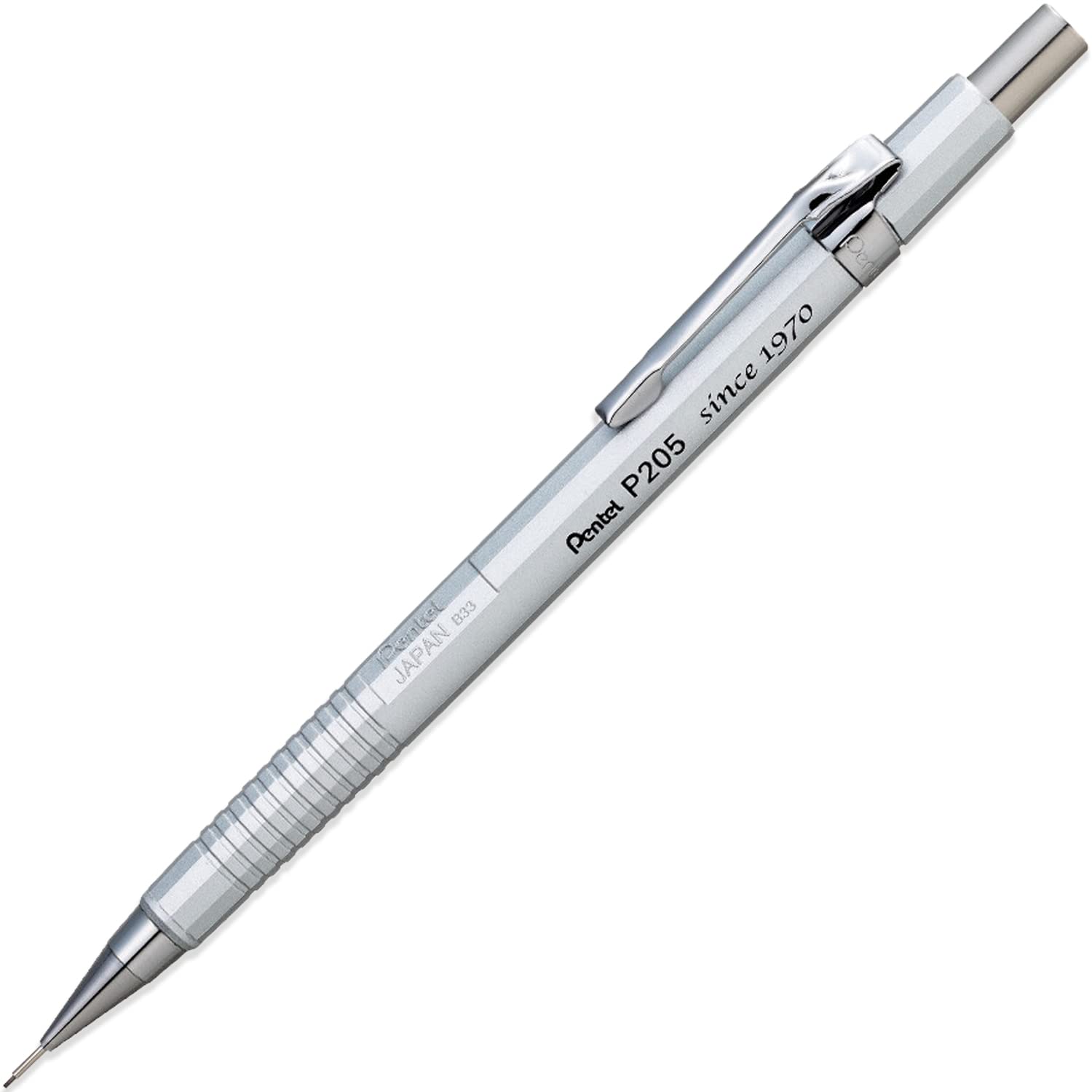 Pentel P205-1Z Mechanical Automatic Pencil - 0.5mm Lead - Silver - Single Pencil