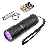 HOPDAY Handheld Powerful UV Blacklight 390-410nM 12 LED Ultraviolet Flashlight Pet Dog and Cat Urine Stains Detector Bugs Pests Scorpions Spotter with AAA Batteries and Mini keychain Flashlight
