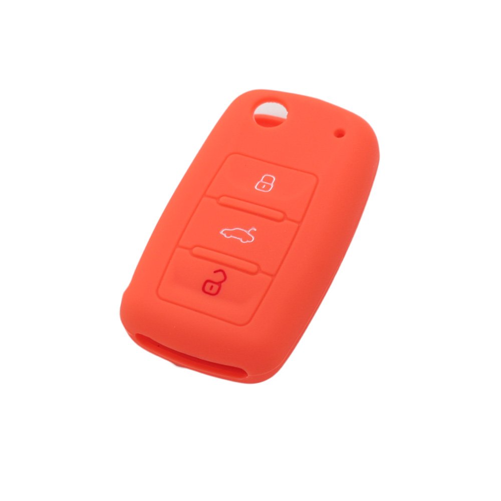 BROVACS Silicone Cover Protector Case Holder Skin Jacket Compatible with VOLKSWAGEN PASSAT SEAT SKODA 3 Button Flip Remote Key Fob CV9800 Orange