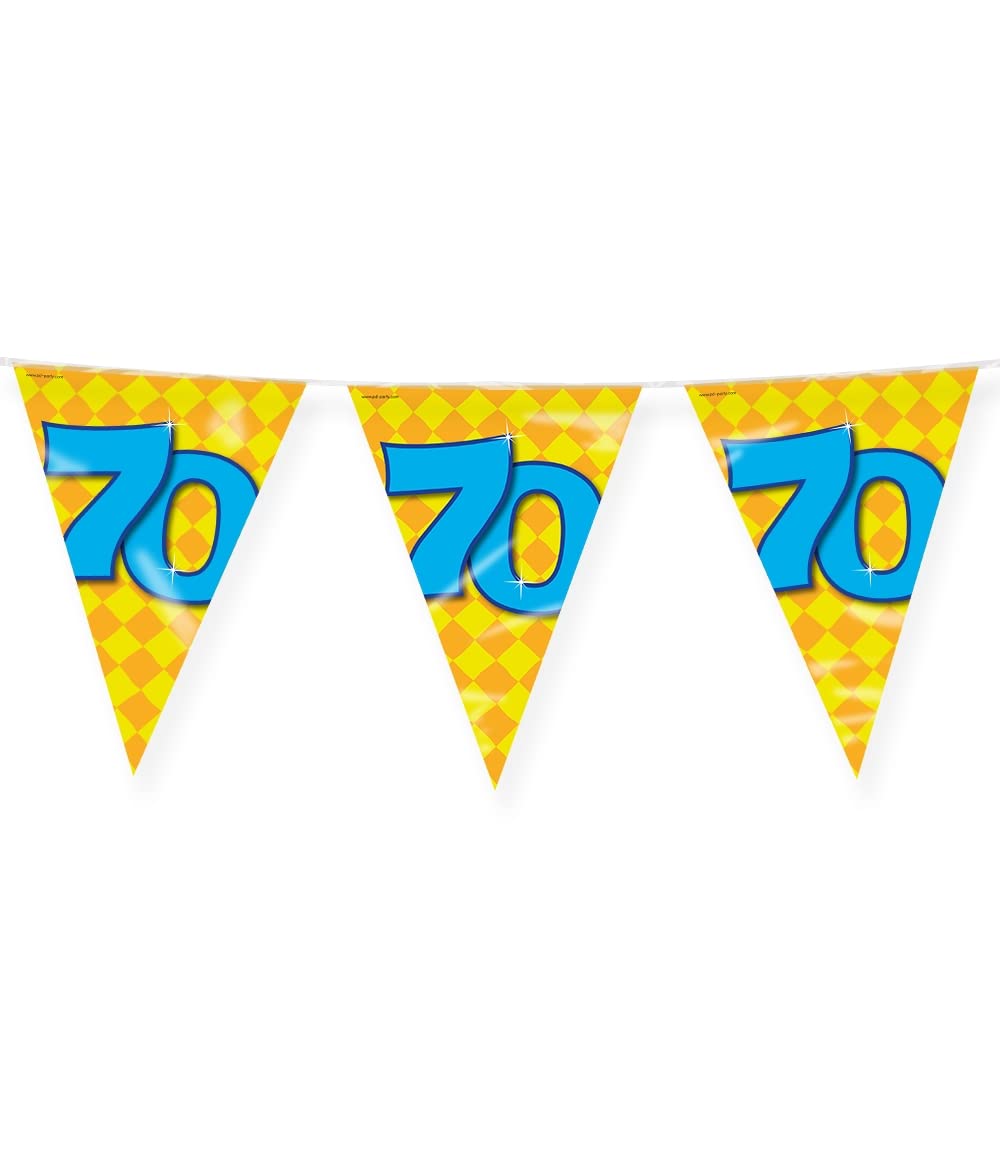 PD-Party 7042028 Happy Party Bunting - 70, Gold/Yellow, Foil Flags, Double Sided, Triangular, 1000cm Length x 30cm Width x 0.1cm Height