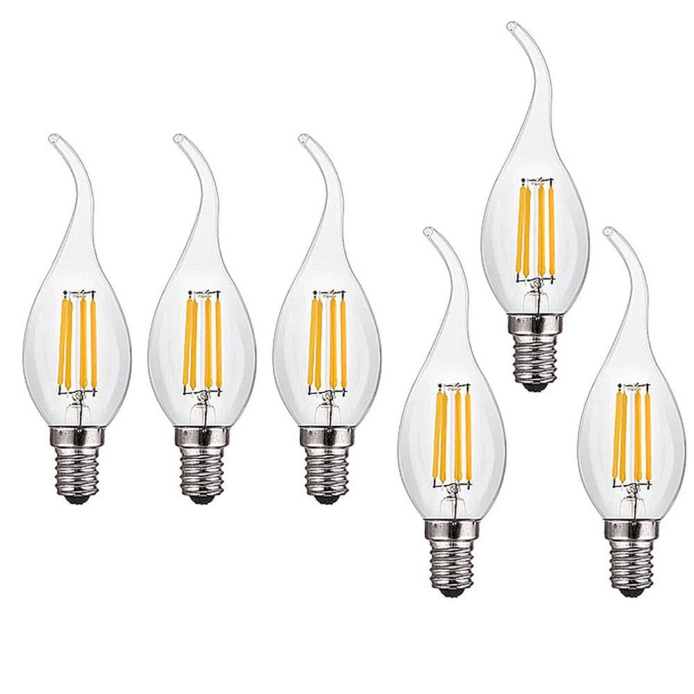 ZYUJIA 4W E14 Dimmable LED Candle Bulb(Equivalent to 40W) 6 Packs C35 LED Filament Light Bulb 400LM 2700K Warm White Vintage Filament Energy Saving Candelabra Lamp,AC 220-240V