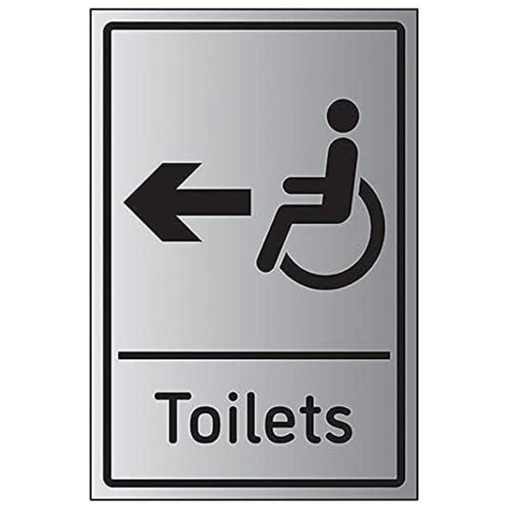 V Safety Disabled Toilets Arrow Left - 200mm x 300mm - 1.6mm Aluminium Effect Rigid Plastic