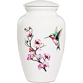 ICOKEE Hummingbird Cremation Urn for Adult Ashes, White Funeral Urn, Large Decorative Urn with Velvet Bag, up to 200 Lbs Capacity, Urns for Human Female and Male