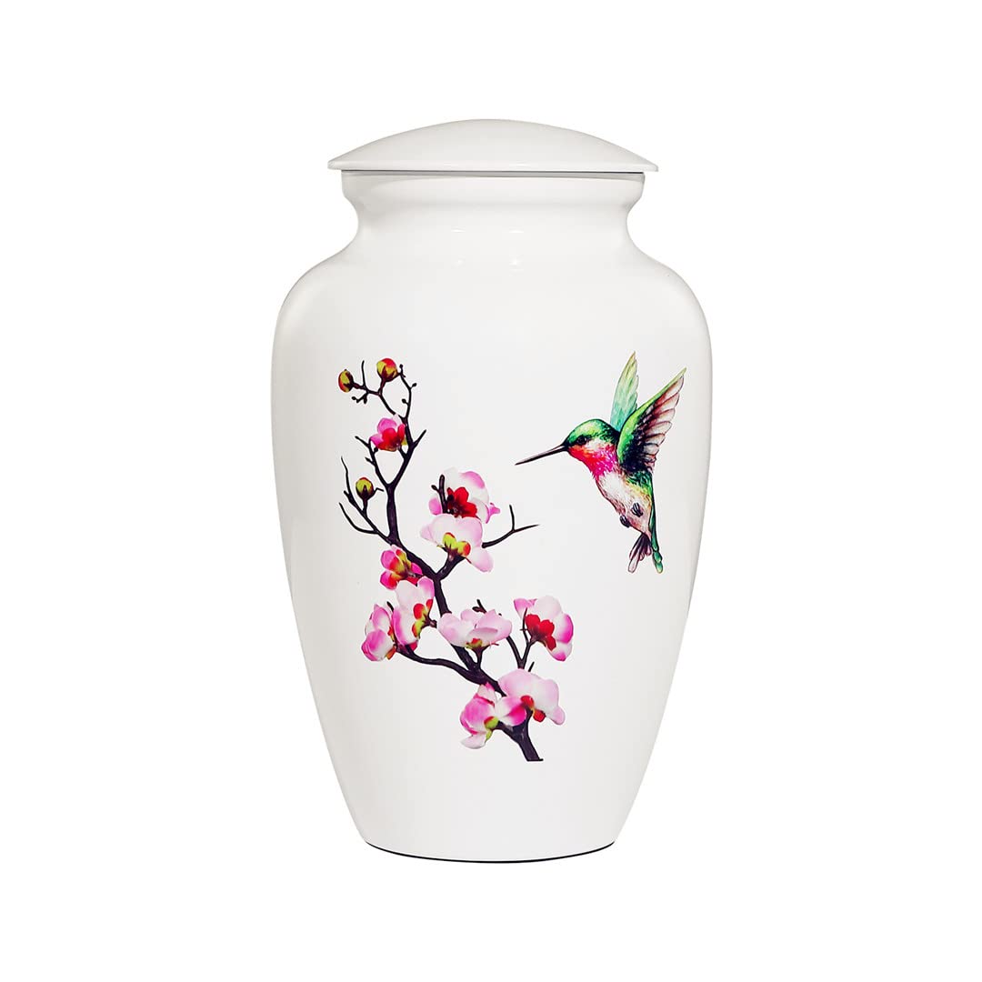 Photo 1 of ICOKEE Hummingbird Cremation Urn for Adult Ashes, White Funeral Urn, Large Decorative Urn with Velvet Bag, up to 200 Lbs Capacity, Urns for Human Female and Male