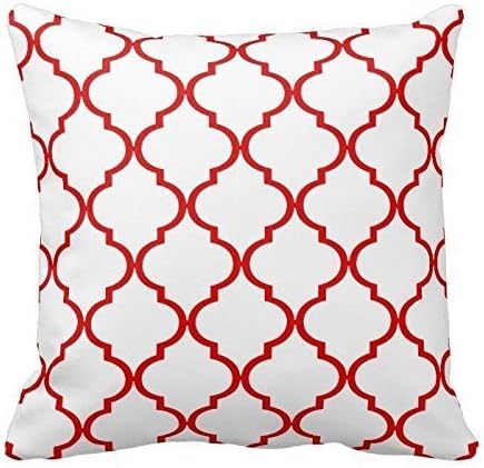 chenwenyanouzhou Red and White Decorative Cushion Covers Throw Pillow Case Moroccan Quatrefoil Pattern Print Square 18X18 Inch