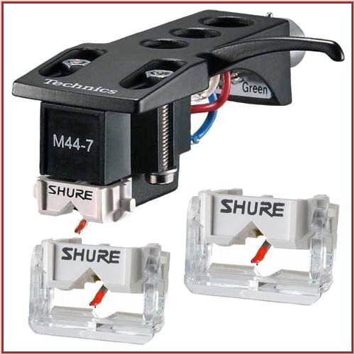 Shure M44-7H Scratch DJ Turntable Cartridge with Technics Headshell + 2 Shure N44-7 Stylus