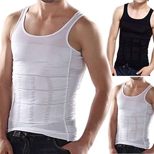 O-Best Mens Slimming Body Slim N Lift Shaper Belly Buster Underwear Vest Compression (White, X-Large)