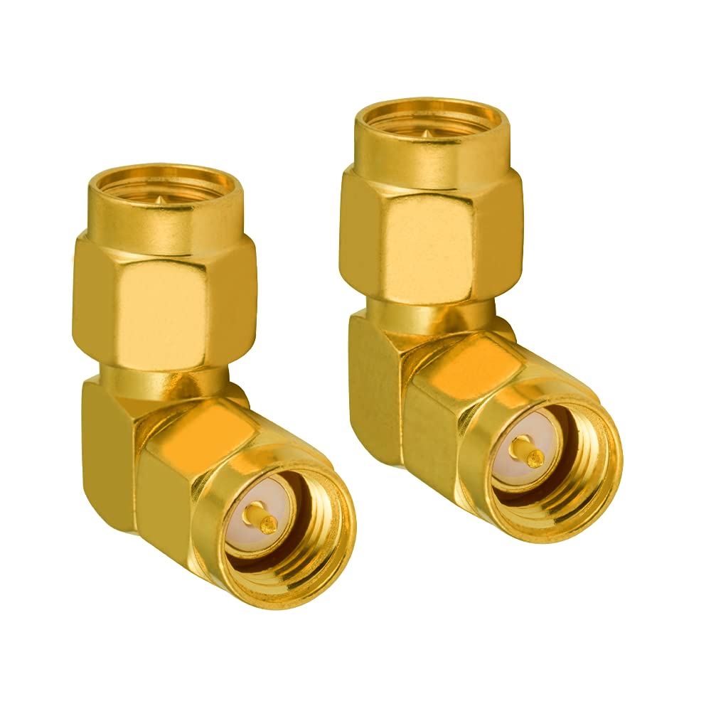 Vecys SMA Adapter SMA Male to Male Adapter Right Angle 90-Degree SMA RF Coaxial Coax Adapter for 2G 3G 4G Antenne Wifi Wireless WLAN Network 2 PCS — image 1