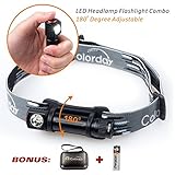 Ultralight Waterproof LED Headlamp Flashlight, 150 Lumens, 1.2oz, Compact, Full–metal body, Best gift for Running, Camping, Kids, Hiking, Cycling, Caving, 1 Energizer AA battery Included.Colorday