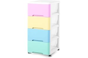 OMNISAFE 4 Tier Plastic Drawers, Colorful Storage Cart with White Frame, Storage Organization unit for Living Room, Bedroom, Dormitory