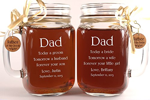 Dad Wedding Gift Mason Jars, Father of the Groom Gift, Father of the Bride Gift, Personalized Engraved Wedding Favors Mason Jars